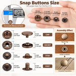 HASTHIP Metal Snap Fastener Kit, 120 Sets of 12.5 mm Snaps in 4 Finishes with Setting Tools and Hammer