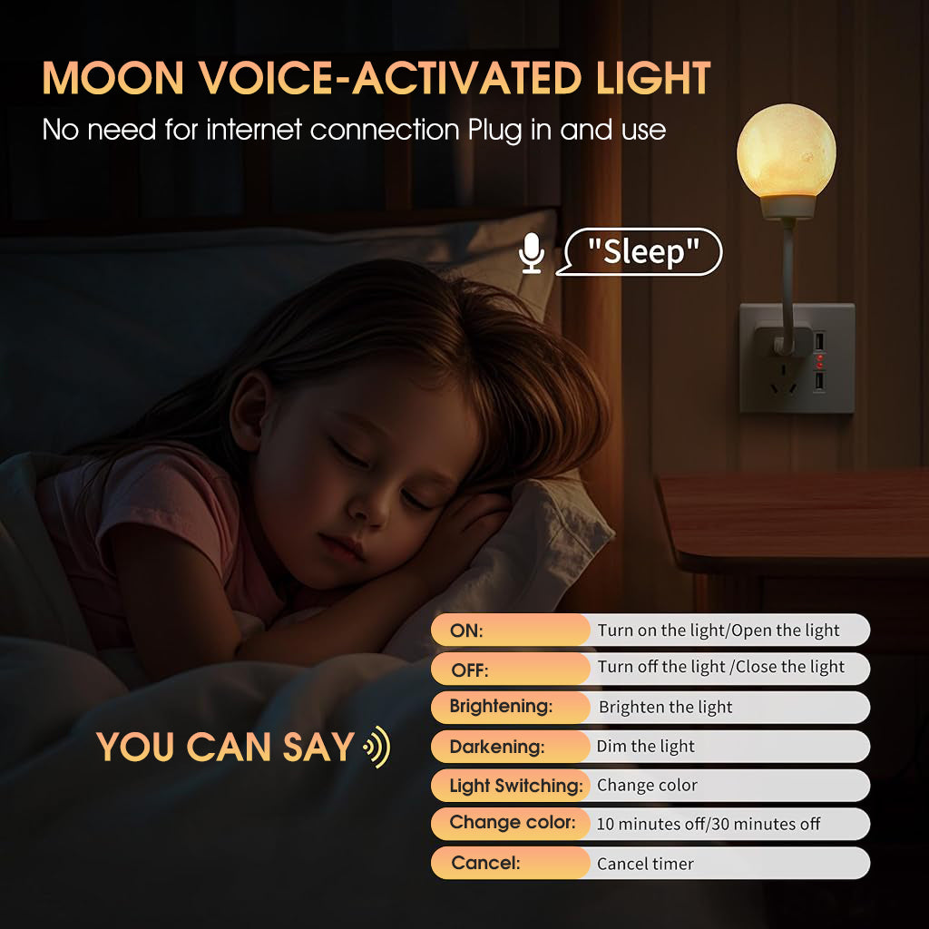 HASTHIP® Night Light for Kids, Voice Control Moon Night Light for Baby Nursery, USB Plug-in