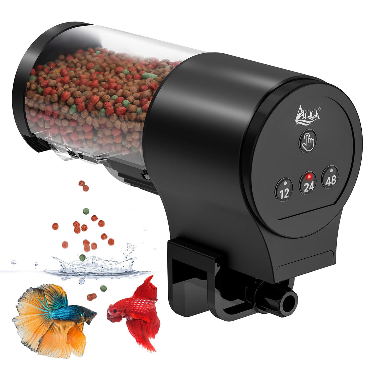HASTHIP® Automatic Fish Feeder for Aquarium Auto Feeder with 12H/24H/48H Timer 110ml Large Capacity Manual/Auto Feeding Modes Battery Powered Fish Food Dispenser-Black