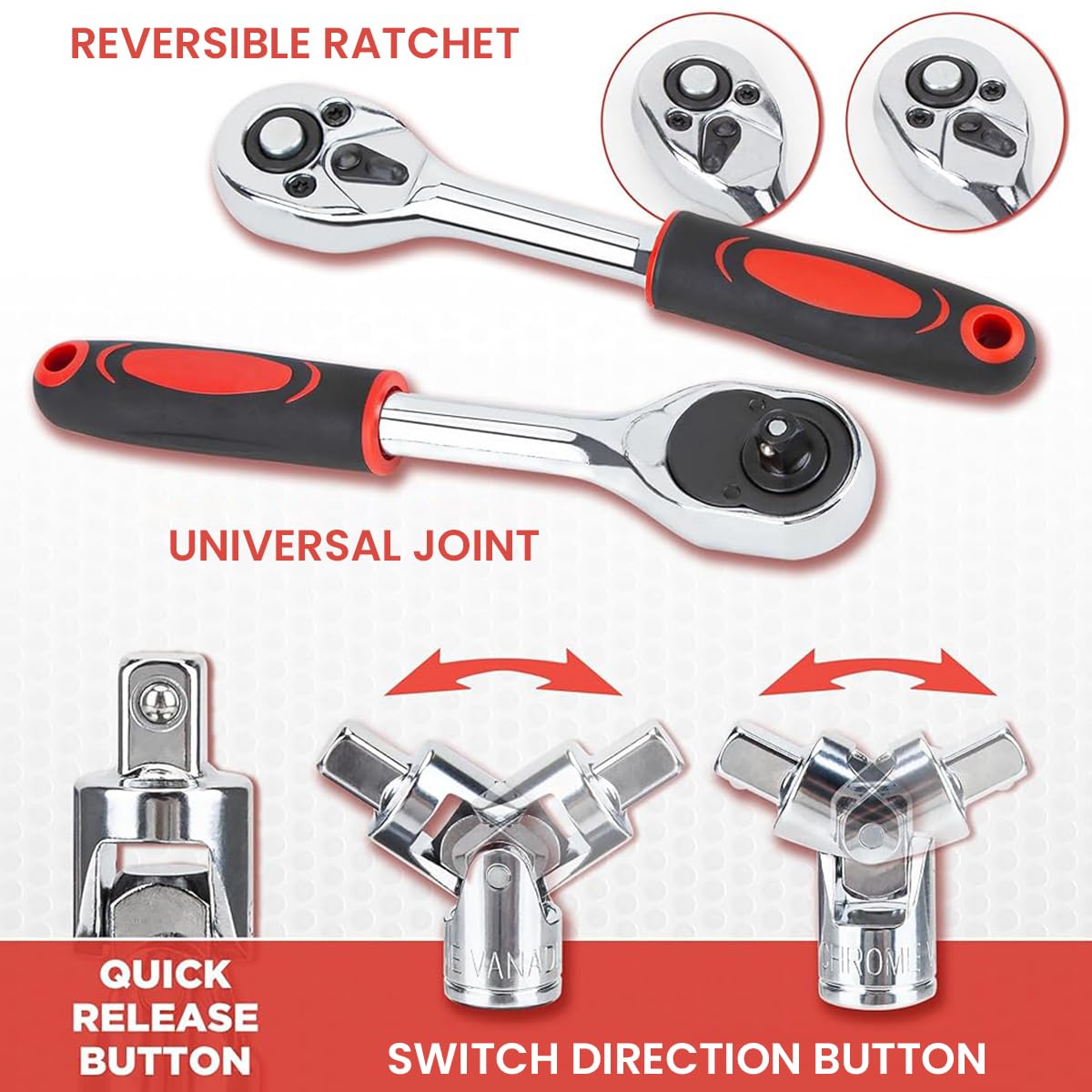 HASTHIP® 53 Pieces 1/4 inch Drive Socket Ratchet Wrench Tool Set with Bit Socket Set Metric and Extension Bar for Auto Repairing and Household