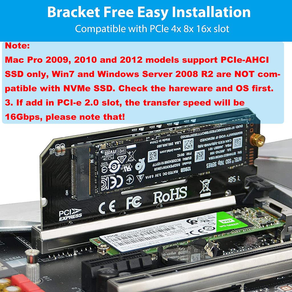 HASTHIP® NVME Adapter PCIe 3.0 x16 M.2 NVME SSD Adapter Card with Gel Pad,Supports 2230/2242/2260/2280 M-Key SSD,PCIe x4 x8 x16 Slot Not for AHCI/B-Key/B+M