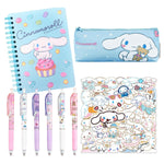 HASTHIP® 9Pcs Kawaii CinnamorollSchool Supplies Set, Kawaii Stationeries Supplies Set with Notebook, Pencil Pouch, Click Pens, Assorted Cinnamoroll Cartooon Stickers, Girls School Gift Set