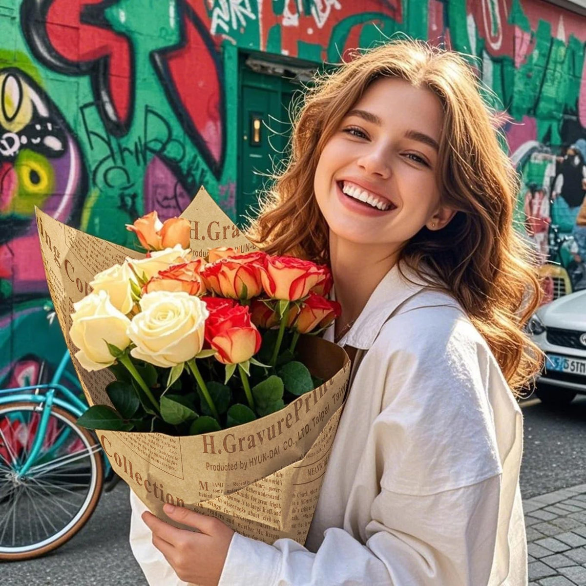 HASTHIP Flower Packing Papers for Gifts and Bouquets featuring Retro Newspaper Style 50x70cm 6 Sheets