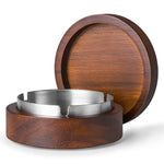 HASTHIP® Walnut Wood Ashtray with Removable Stainless Steel Inner Liner & Lid, Covered Smoke-Containing Design with Cigarette SlotsRustic Premium Smoking Accessory for Indoor & Outdoor Use