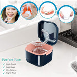 HASTHIP Denture Case Bath Cup with Strainer Basket for Retainer Cleaning Blue 3PCS