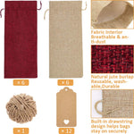 HASTHIP Wine Gift Bags for Birthday and Wedding with Drawstring & Tags | 12 Pcs 5.9 x 13.78 in Burlap