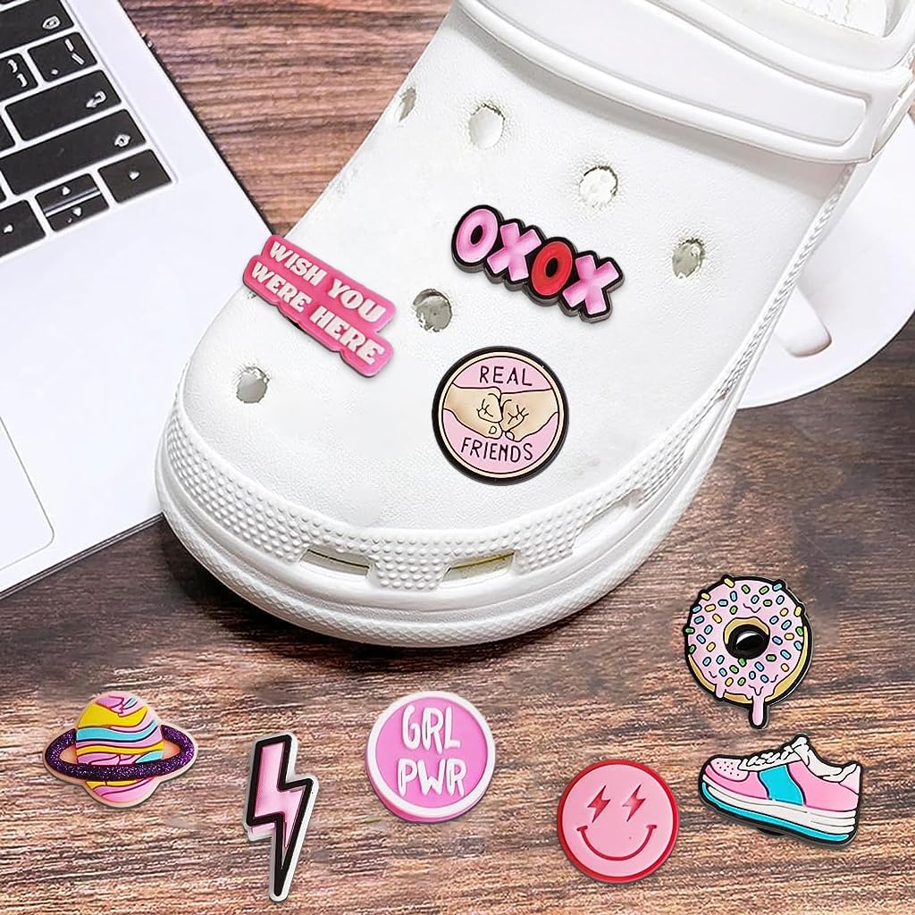 HASTHIP Shoe Decoration Charms for Clogs and Sandals featuring 35pcs Rubber Pink Set | Fun Accessories for Kids and Adults