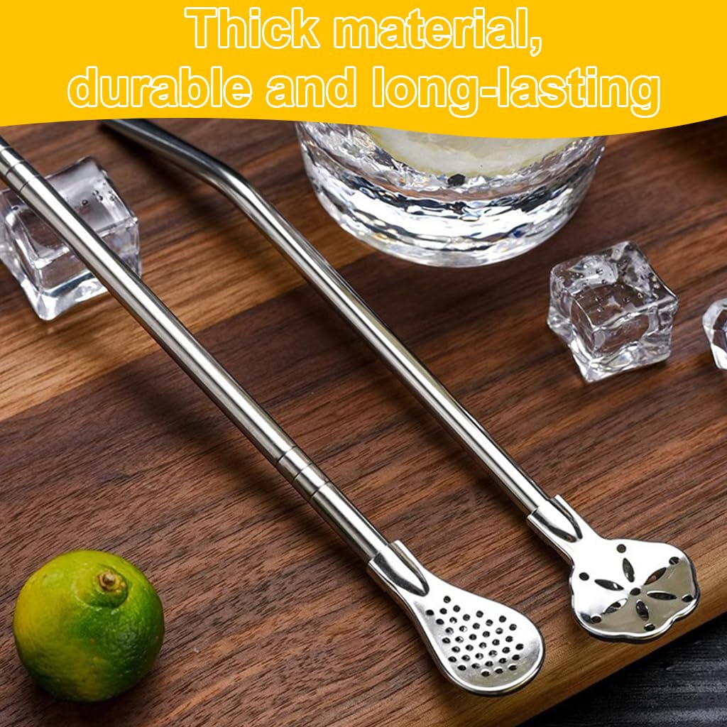 HASTHIP 7-Inch Stainless Steel Reusable Smoothie Straws with Scoop Heads (2-Pack)