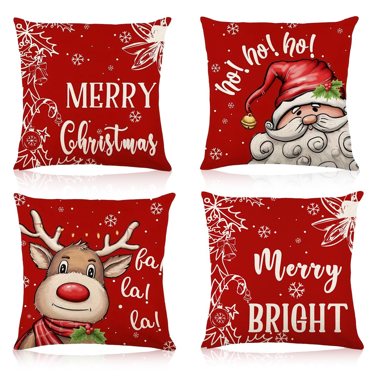 HASTHIP Christmas Cushion Covers for Sofa featuring Hidden Zippers 16x16 in Linen Set of 4