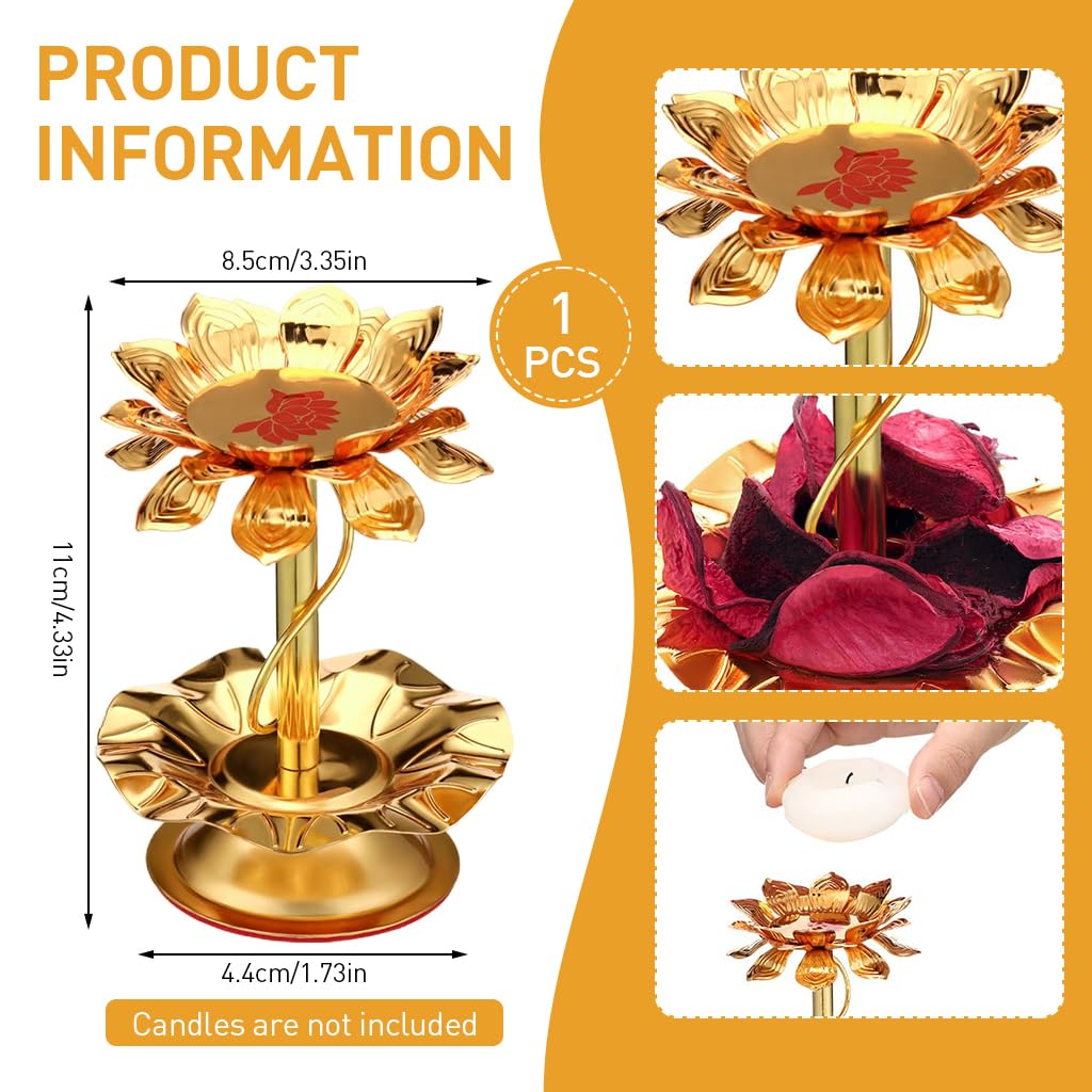 HASTHIP Candle Holder for Puja and Meditation with 4.3 in Metal Lotus Design | Home Decor