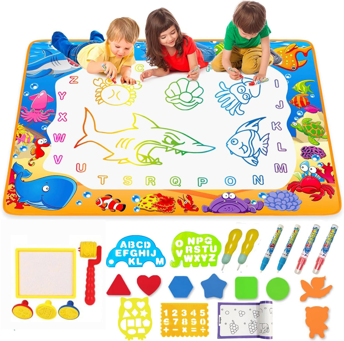 HASTHIP® Water Doodle Pad, 39.37 X 27.56 inches Kids Painting and Writing Colorful Doodle Drawing Pad, Kids Painting Educational Toys for 2 3 4 5 6 7 Years Girls Boys