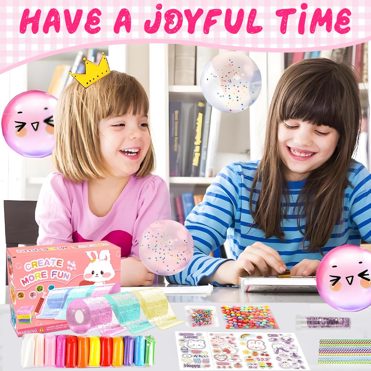 HASTHIP DIY Nano Tape Bubble Clay Craft Kit for Kids with Air Pump | Includes Stickers and Confetti