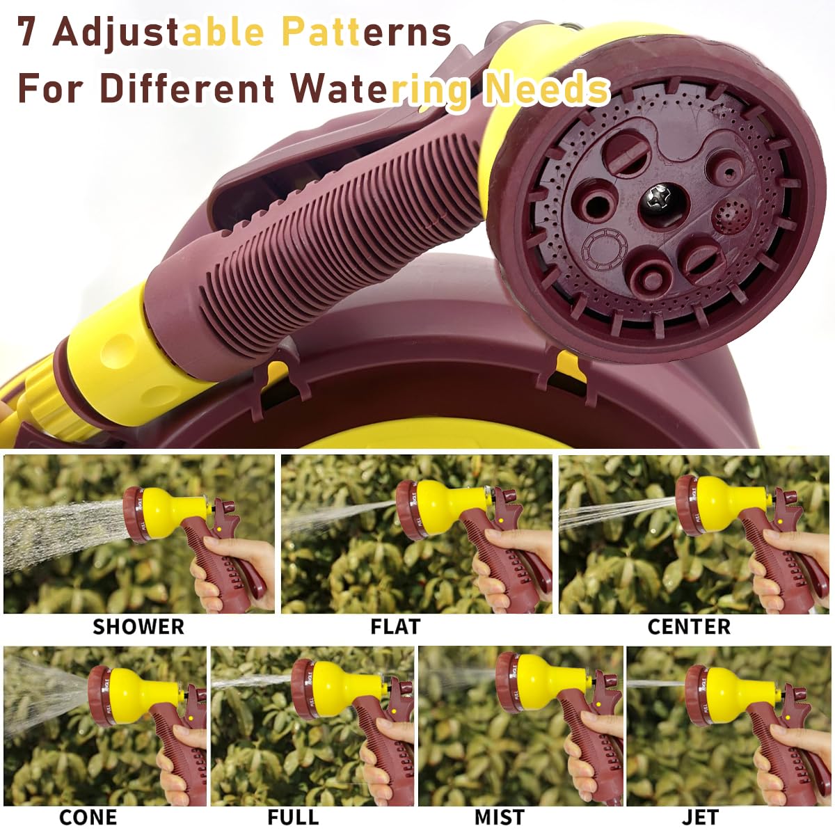 HASTHIP® 32.8Ft Garden Hose Sprayer with Hand Crank Reel High Pressure Garden Hose Sprayer with Multi Modes, Labor Saving Car Washing Hose Sprayer Garden Hose Sprayer for Gardening, Car Washing