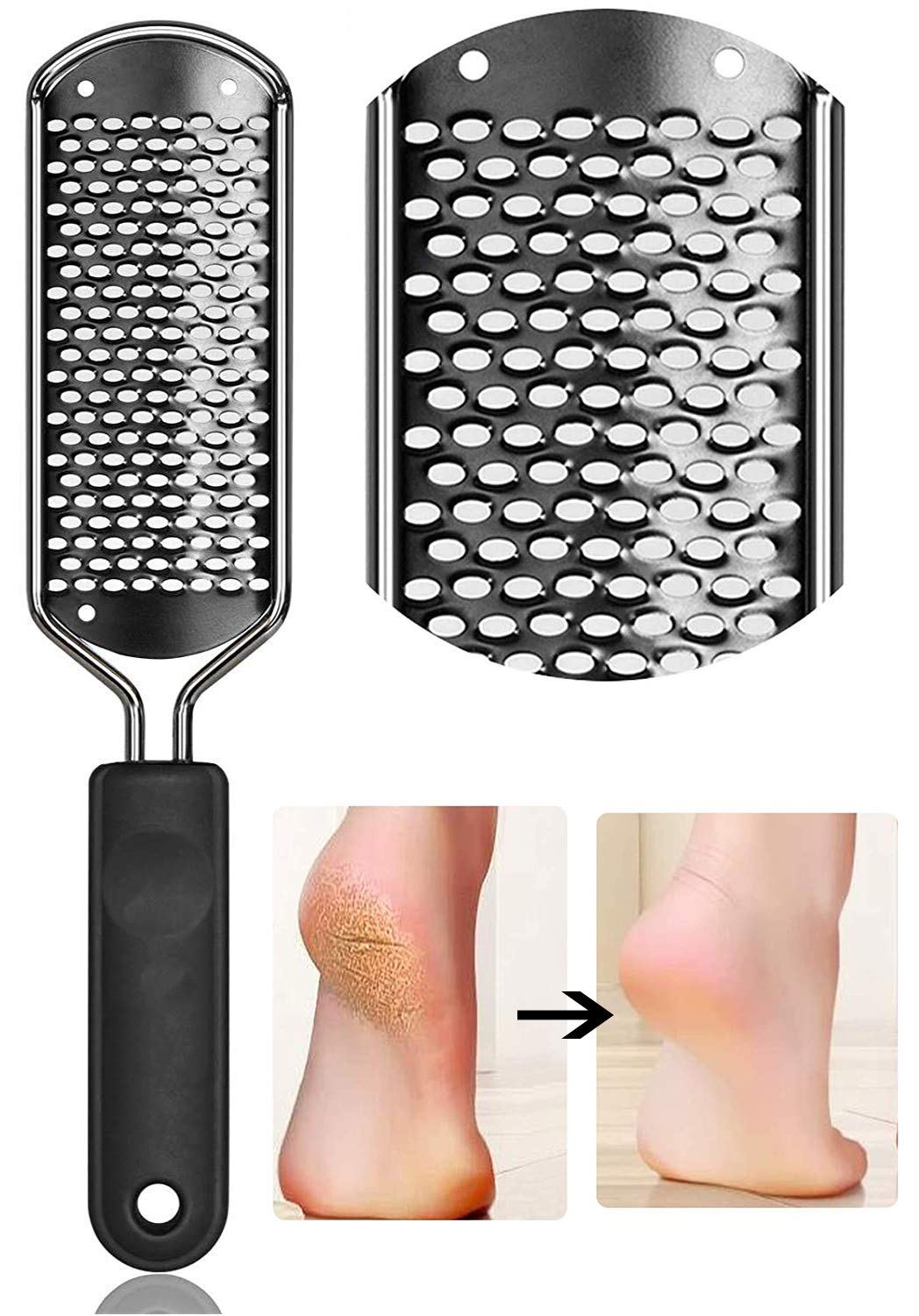 HASTHIP® Lima para Callos de Acero Inoxidable,Removedor de Durezas con Mango Antideslizante,Herramienta Pedicura Profesional para Pies Secos y Húmedos Fácil Usar y Limpiar (Pack 1