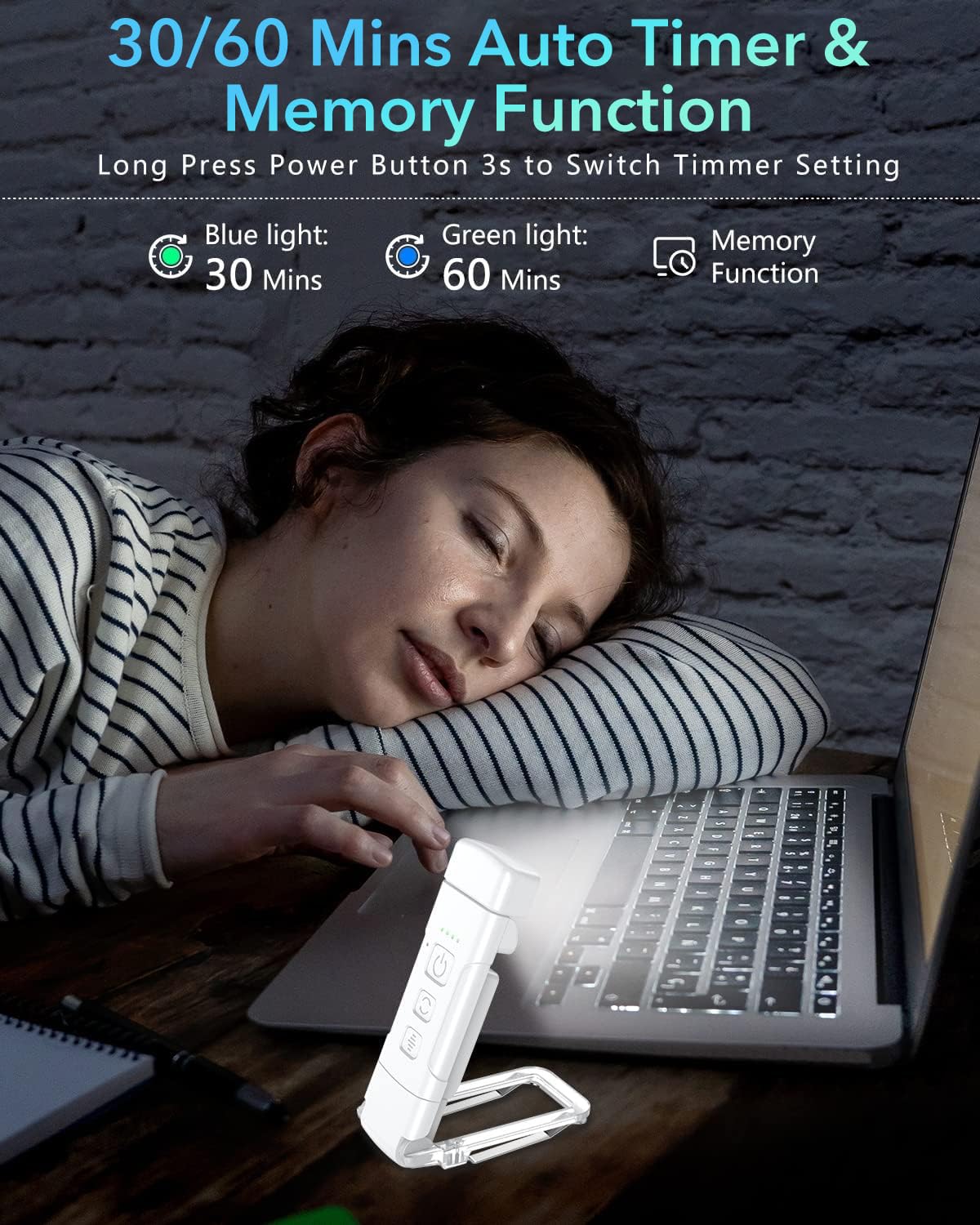 HASTHIP® Book Reading Light with Timer, Clip-On Led Bookmark Lamp with 3 Colors & 5 Brightness Dimmable, Mini Night Reading Lamp for Nighttime R