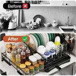 HASTHIP Dish Drying Rack for Kitchen Counter with 55x42cm Adjustable Basket and Drainboard