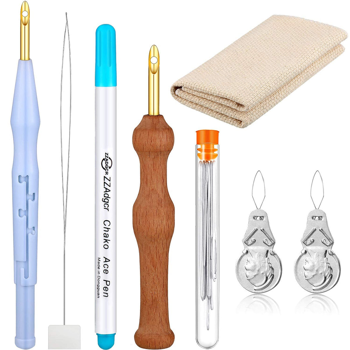 HASTHIP Punch Needle Embroidery Starter Kit 17 Pieces Full Set with Hoop and Threader for Beginners
