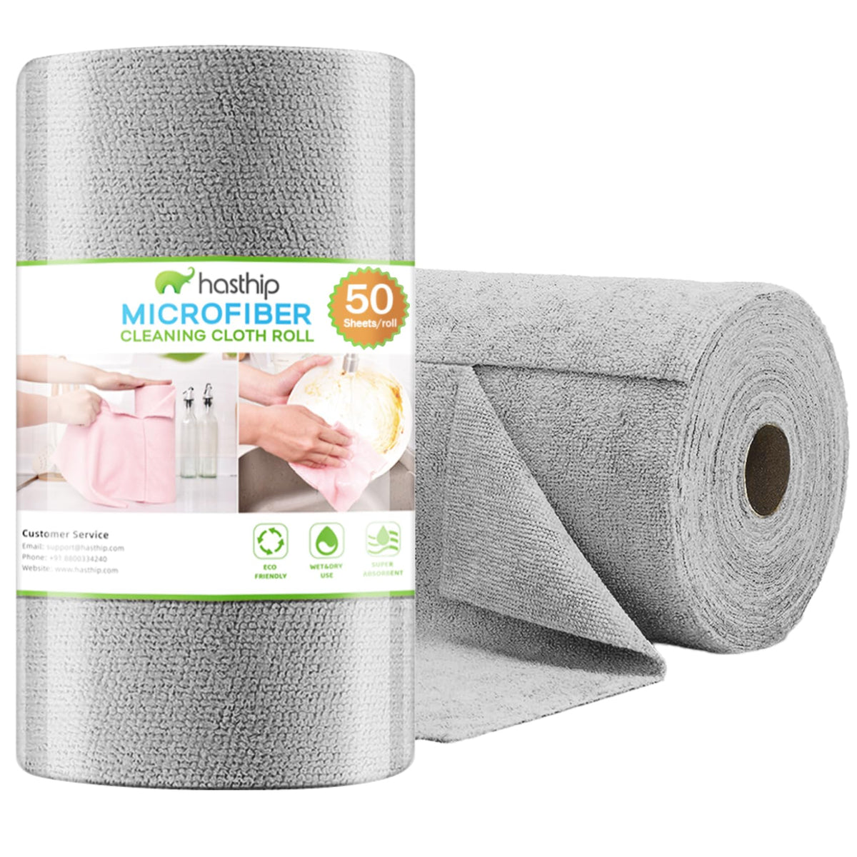 HASTHIP Microfiber Cleaning Cloth Roll for Kitchen with 50 Pre Cut Tear Away Cloths | Reusable