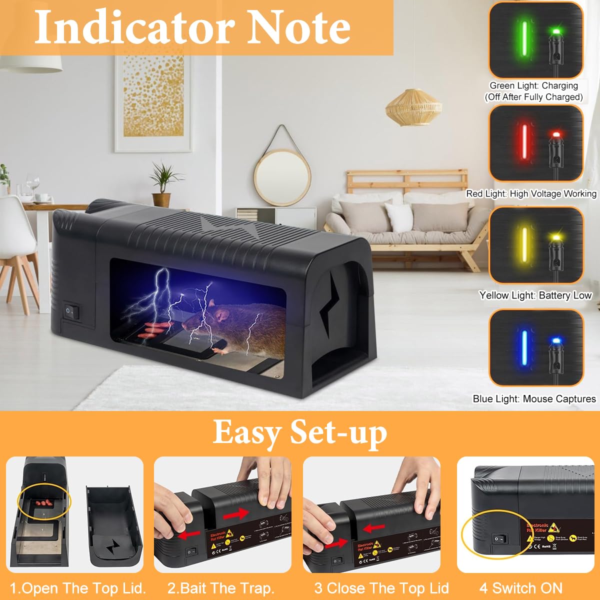 HASTHIP Electric Mouse Trap for Home with 2000V High Voltage Panel | 26CM Compact Design