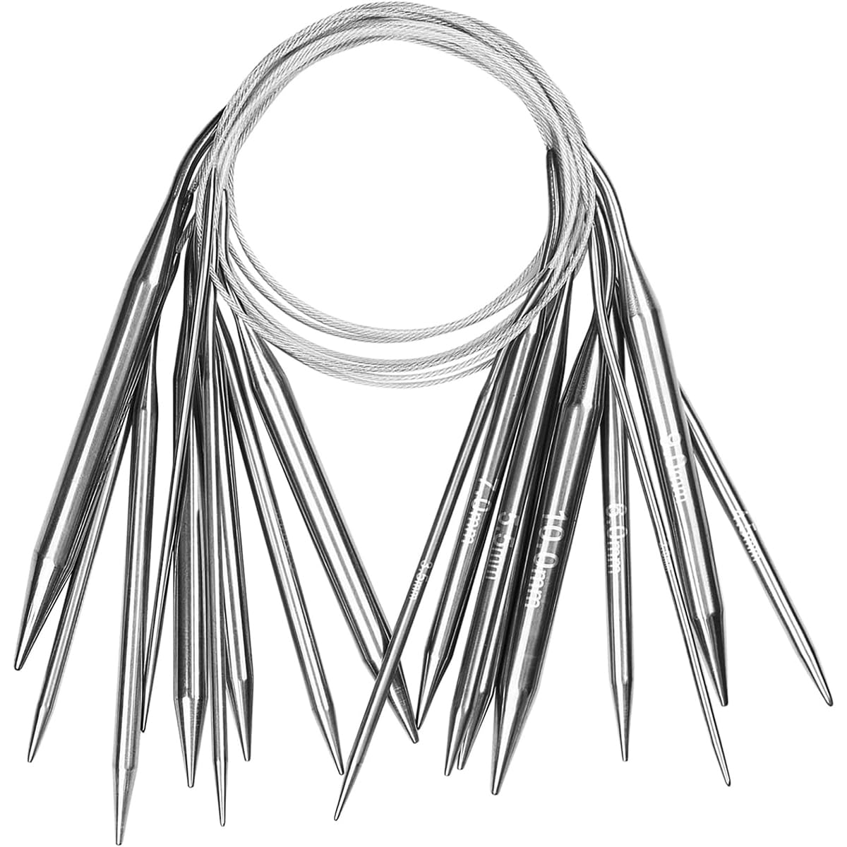 HASTHIP Knitting Circular Needles for Hats and Sweaters with 39 in Cord | 9 Pcs Stainless Steel Set
