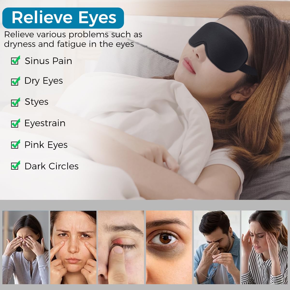 HASTHIP USB Wired Eye Mask for Relaxing Eye Spa with 3D Contour Design & 3 Heat Levels