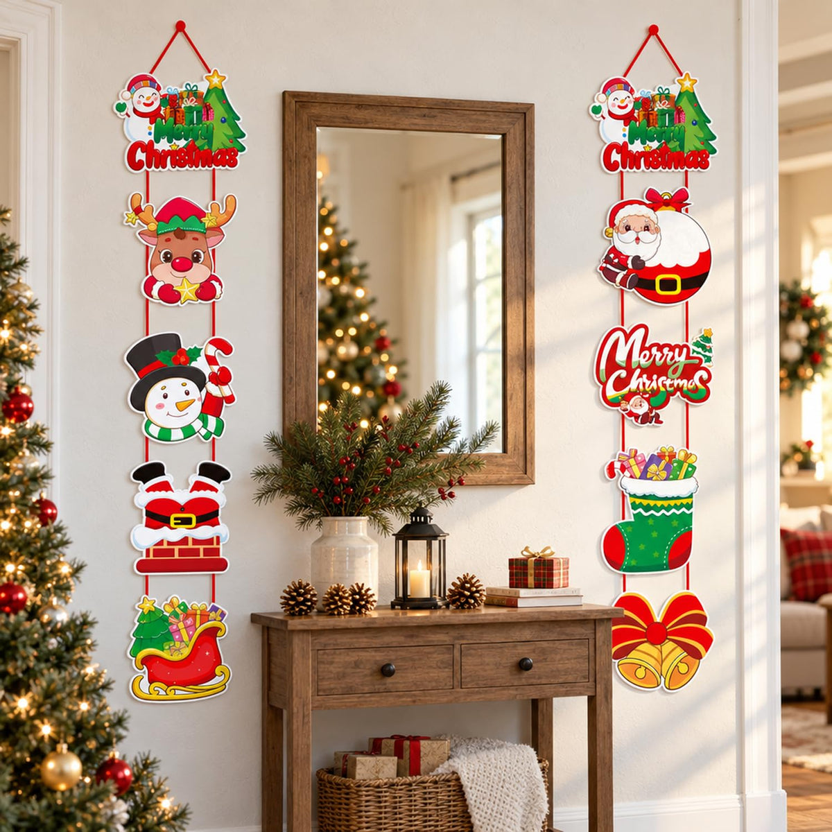 HASTHIP Christmas Hanging Banners with Santa and Penguin Designs, Lightweight Cardstock, Set of Two