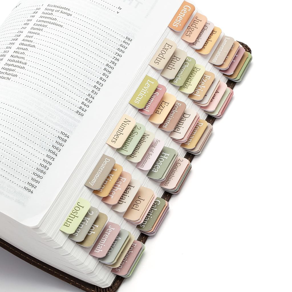 HASTHIP® Pestañas de Biblia 75 Piezas Boho, Índice Laminado Colorido para Hombres y Mujeres, Pestañas Adhesivas de Fácil Aplicación para Estudio y Lectura, Tamaño 3.5x3.5cm, Accesorio Ideal