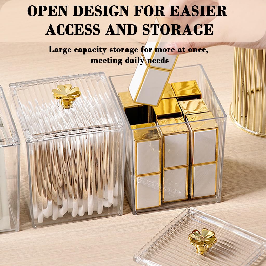 HASTHIP Clear Acrylic Storage Box for Makeup Essentials with Lids 9.5x8.4cm | Dustproof Dispenser