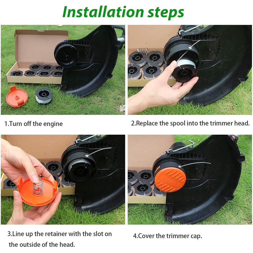 HASTHIP® 4Pcs Grass String Trimmer Wire/Weed Eater String for BLACK+DECKER Replacement, 30Ft Nylon Weed Trimmer Line Spool - BLACK+DECKER Wire/Spool for Grass Cutter Accessories with Spring & Cap