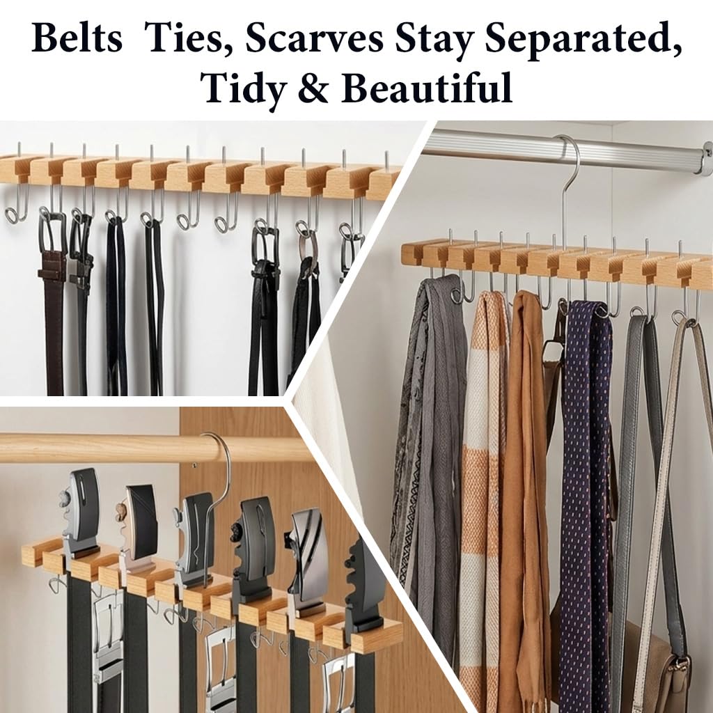 HASTHIP 2-in-1 Belt Hanger Organizer with 360° Rotating Hooks for Belts, Ties & Scarves