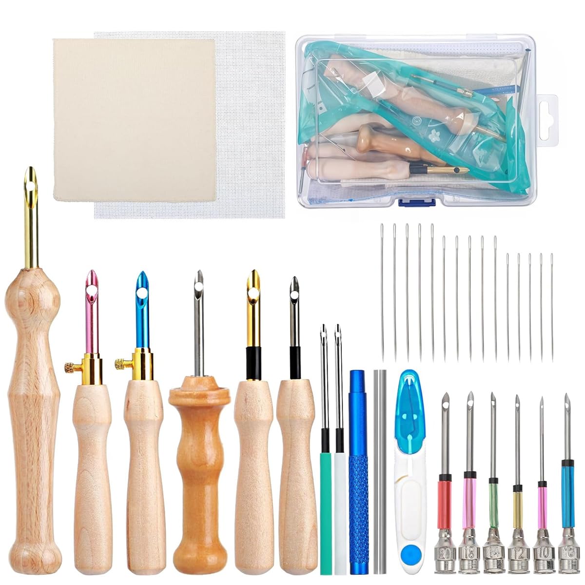 HASTHIP Embroidery Punch Needle Kit for DIY Crafting with Wooden Handle Tools | 35 Pcs Set