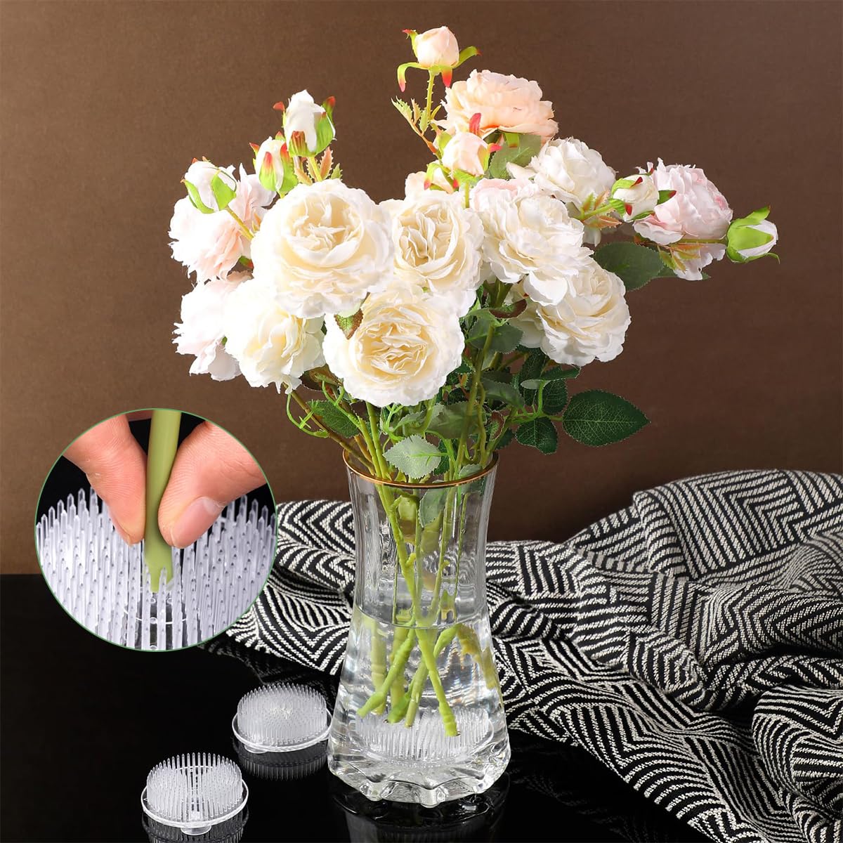 HASTHIP Flower Arrangement Tray 2.76 in Round Ikebana Holder with Suction Cups | 2 Pcs Plastic Stable Floral Frog