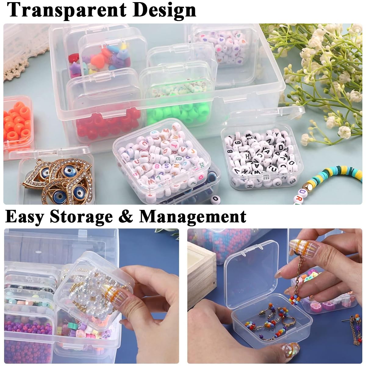 Transparent Jewelry Organizer Box Set of 15Pcs PlasticOrganizer for Earrings, Ear Studs, Rings, Necklace, Accessories, Multi Purpose Storage Case for DIY Crafting, Beading, Diamond Painting