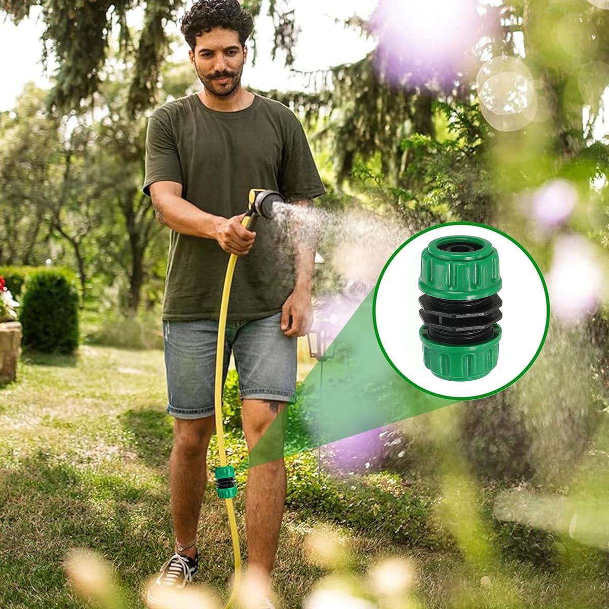 HASTHIP 2Pcs Garden Hose Pipe Connector for Gardening with 1/2 in Quick Fit ABS Adapter Set | Leakproof Watering Accessory