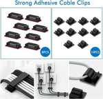 HASTHIP® Cable Management Kit |146Pcs Tidy for Home Office Under Desk- 100 Wire Organizer Ties, 5 Upgrade Silicone Holder, 2 Sleeve, 28 Adhesive Clips, 1 Roll Organiser Straps etc, Black