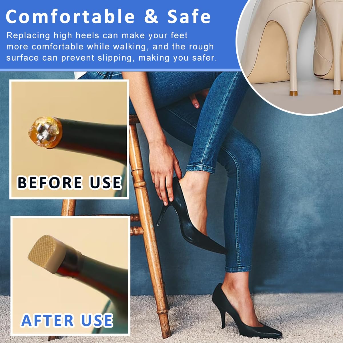 HASTHIP Women's Shoe Heel Repair Kit for High Heel Replacement with 20 Pairs 9–12.5mm TPU Tips | Anti Slip Design and Plier Tool