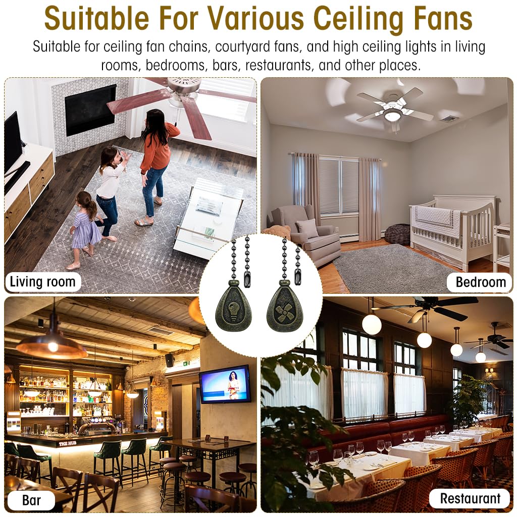 Bronze Ceiling Fan Pull Chain Set, Ceiling Fan Pull Chain Extender Bronze Pendant 12 Inch Chain Ornament Pendant Pull Chain with Connector Ceiling Fan Bulb&Fan Ceiling Fan Pull Chain (2 Pack)