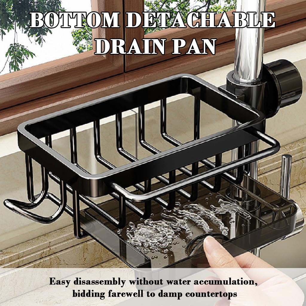 HASTHIP Kitchen Sink Organizer for Faucet with Pull Out Drip Tray and Screw Fixed Mount | Aluminum Storage Rack