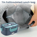 HASTHIP Lunch Box for Car and Home with 1.5L Stainless Steel Bowl featuring Dual Layer Heat Circulation | Includes Spoon Fork and Storage Bag