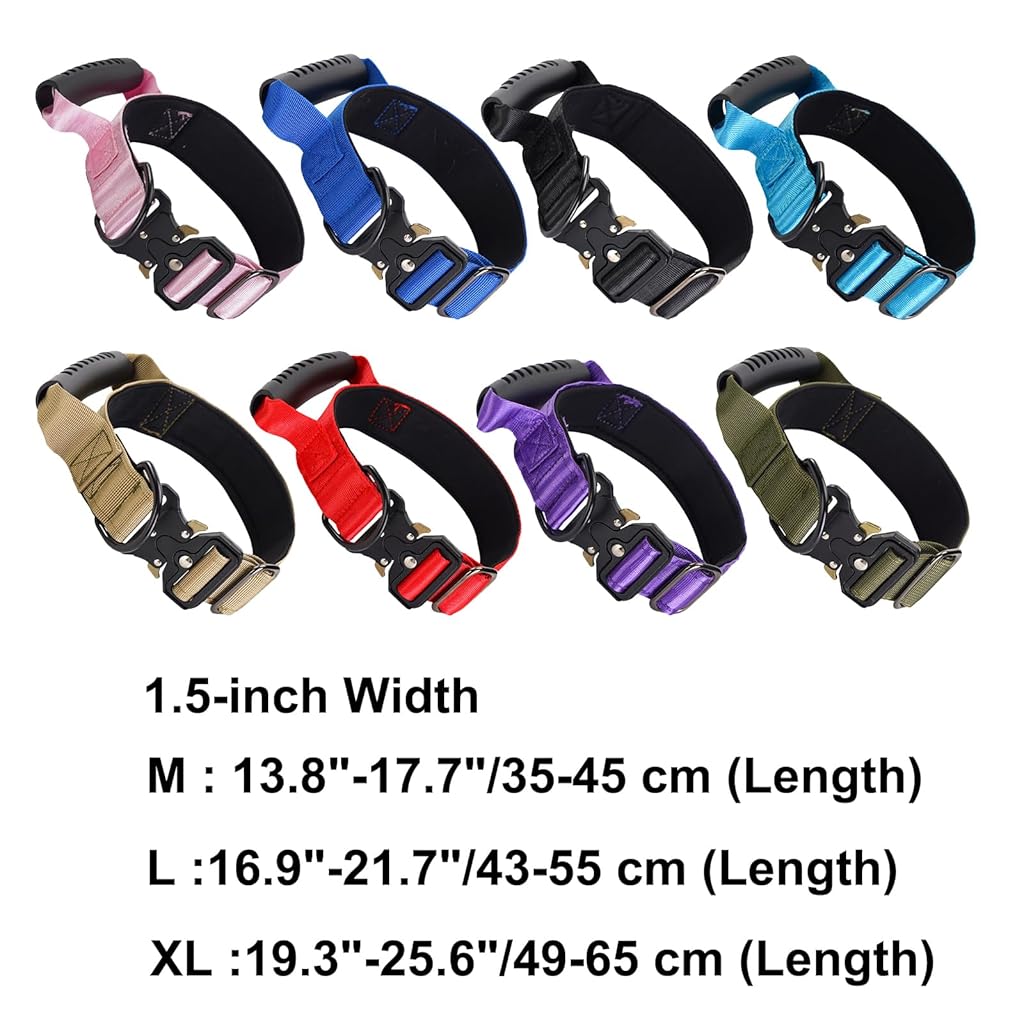 HASTHIP® Tactical Dog Collar,1.5 Inch Wide Heavy Duty Military Training Collar with Handle,Adjustable Thick Nylon with Metal Quick Release Buckle for Medium Large Dogs (Black XL)