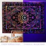 Blacklight Tapestry UV Reactive Tapestry Glow in The Dark, Sun and Moon Tapestry, Aesthetic Tapestry Wall Hanging Tapestry Fluorescence Tapestry Night Glow Tapestries (51.2 in x 59.1 in)