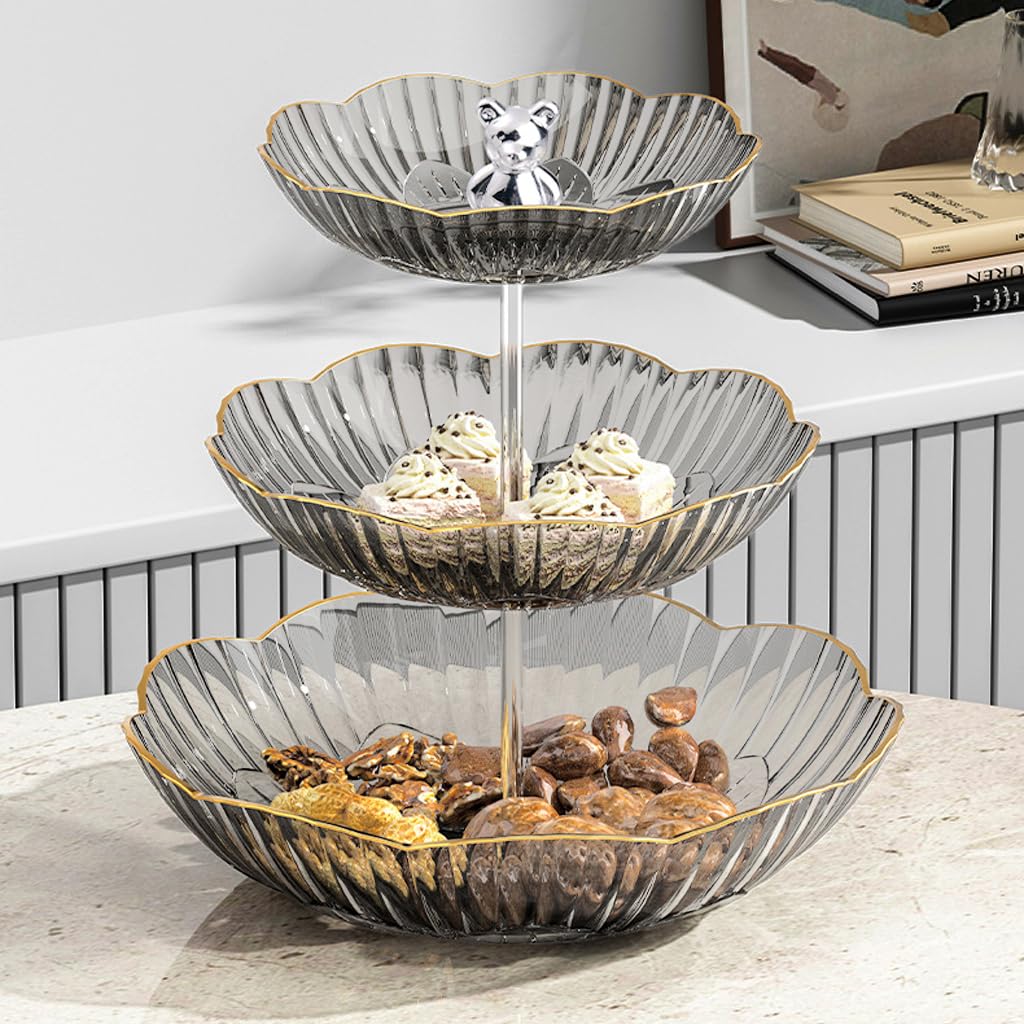 HASTHIP Silicone 3 Tier Dessert Serving Tray for Weddings with Golden Edges and Bear Handle