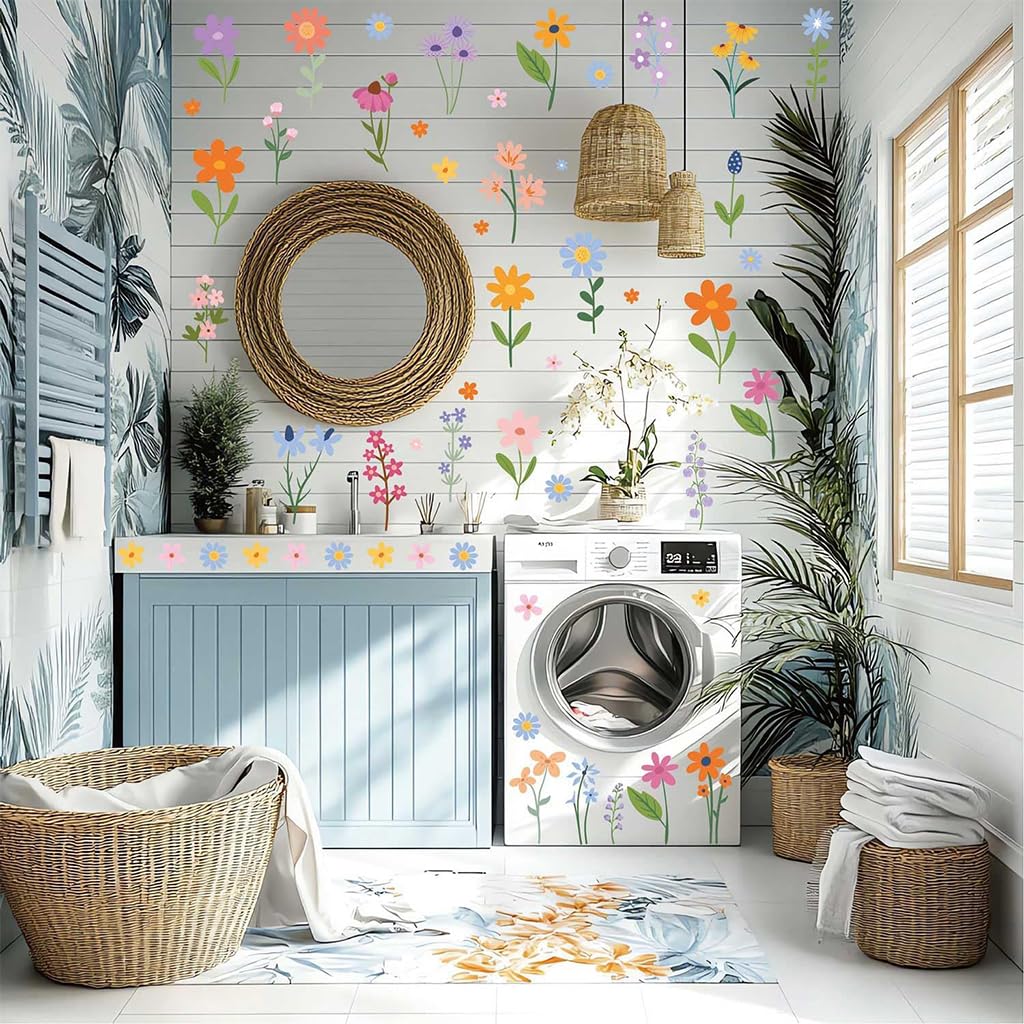 HASTHIP Wall Stickers for Home featuring 8 Sheets 102 Pcs Peel and Stick PVC Floral Decals