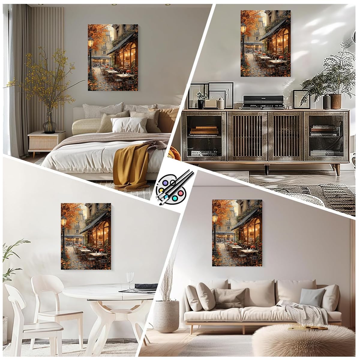HASTHIP Paint by Numbers Kit for Adults featuring Autumn Street Café Canvas 3PCS | DIY Home Wall Art