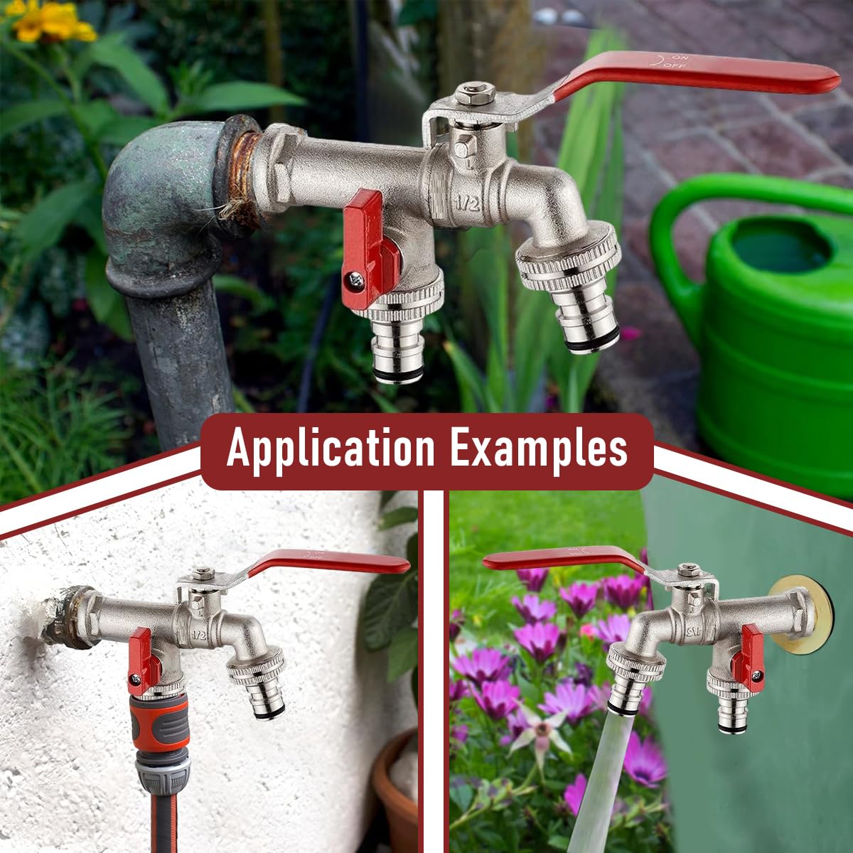 HASTHIP Garden Faucet Splitter for Efficient Watering with 1/2 Inch Dual Outlet Valves | Heavy Duty Zinc Alloy Outdoor Tap