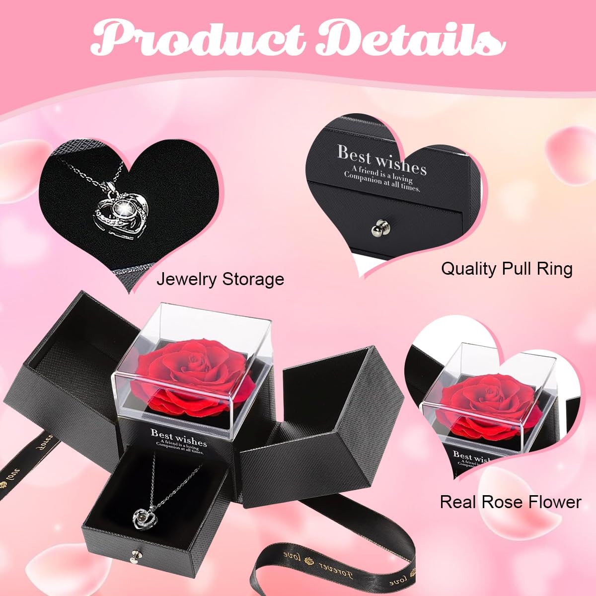 HASTHIP Rose Flower Gift for Valentine’s Day and Mother’s Day featuring Eternal Preserved Necklace Set | Symbol of Lasting Love