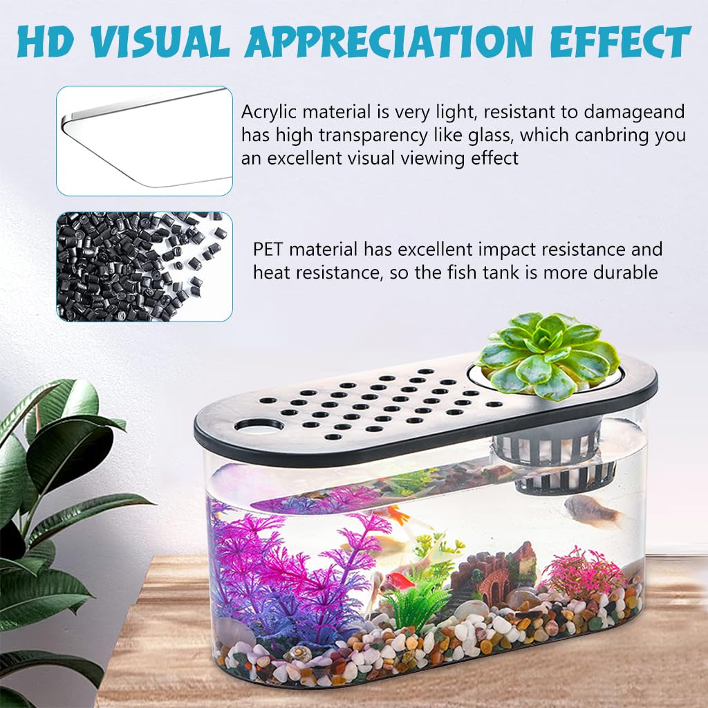 HASTHIP® Plastic Fish Tank, Narrow Aquarium, Modern Transparent Fish Bowl, Desktop Goldfish Tank, Clear Betta Fish Tank, Portable Fish Tank with Oxygen Pump Hole
