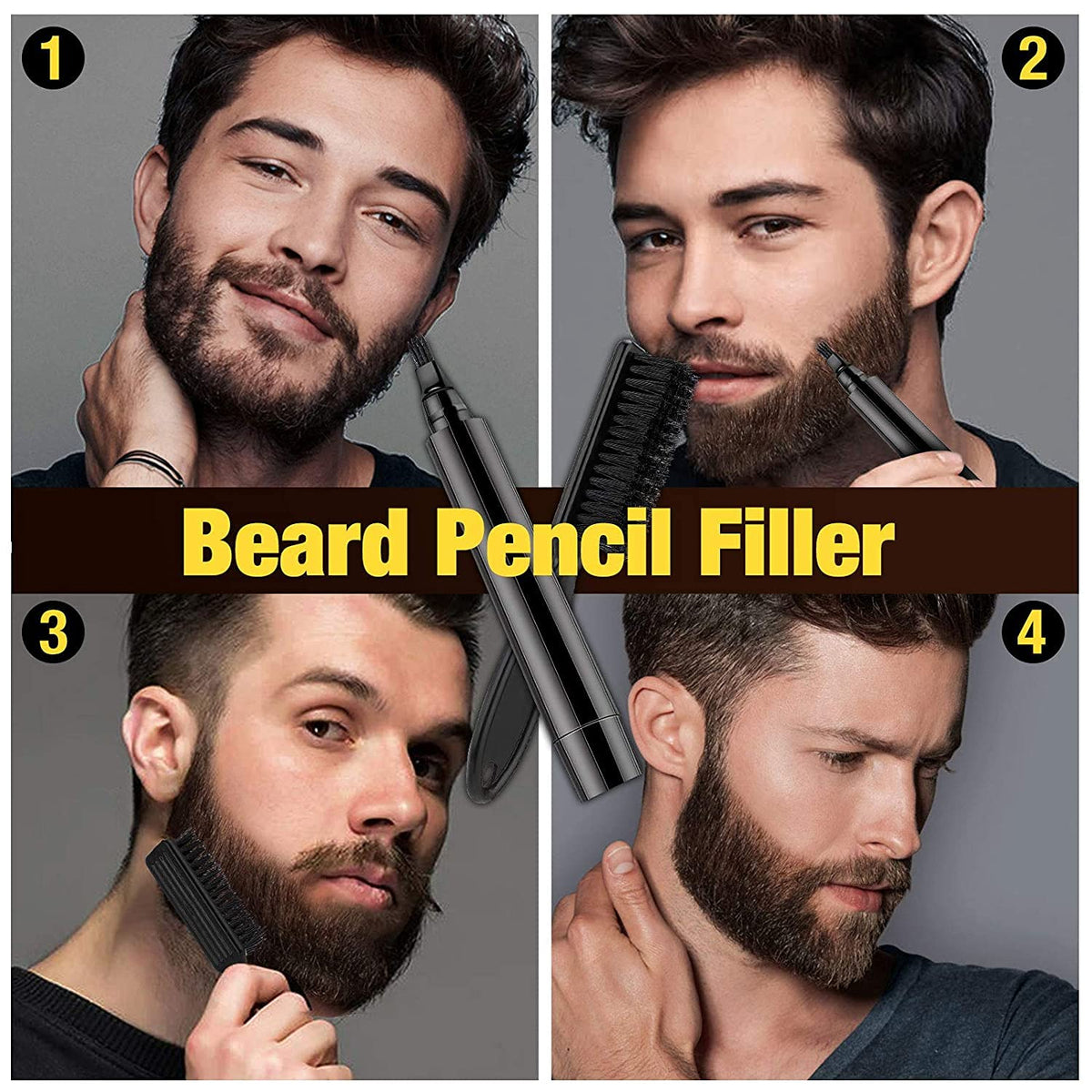 MAYCREATE® Beard Pencil Filler for Men with Bristle Beard Brush Natural Enhancer to Fill, Barber Pencil Mustache Kit for Men Beard, Moustache, Eyebrows