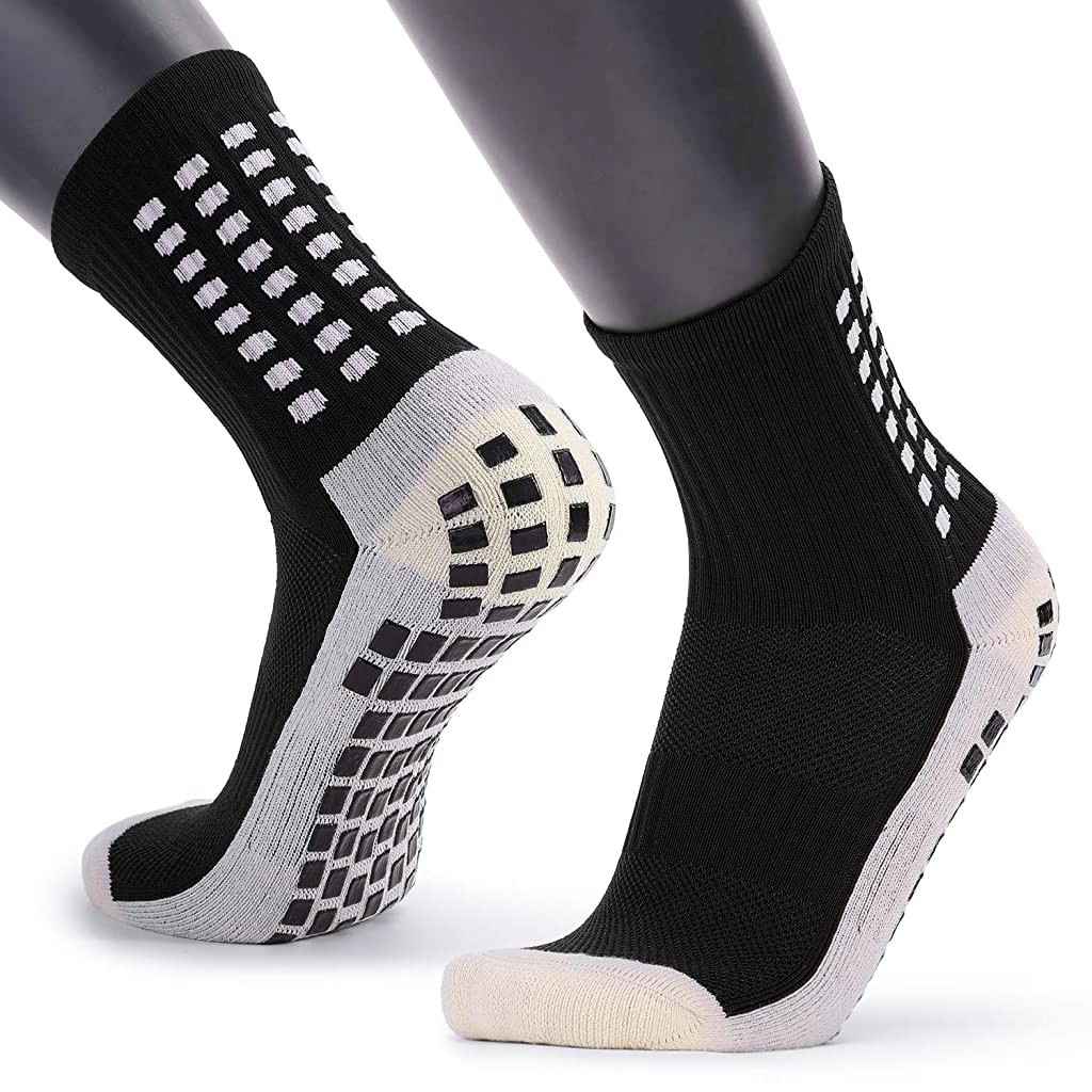 HASTHIP® Calcetines Deportivos Antideslizantes Unisex,Calcetines de Compresión Transpirables con Puntos de Goma,Fútbol y Entrenamiento Antihumedad Talla Única Color Negro