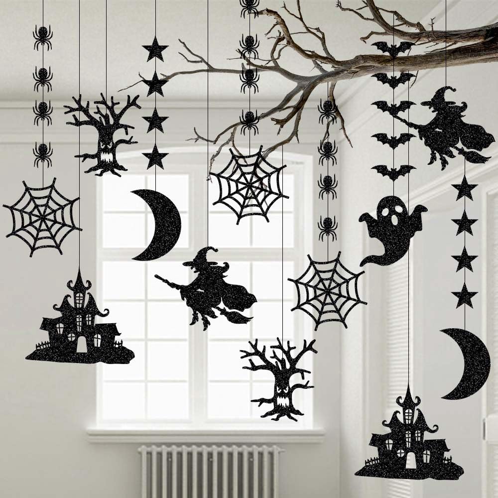 HASTHIP® 6Pcs Halloween Spooky Ornaments Hanging Garland Ornaments, 6 Designs, Halloween-themed Wall Decor for Window, Ceiling, Festive Hanging Decor for Party & Home